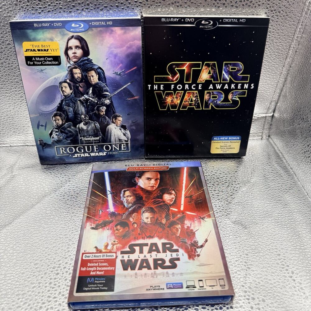 Star Wars Blu-ray Lot of 3 - The Last Jedi - Rogue One - The Force Awakens